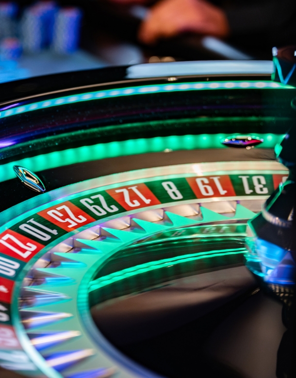 Photo of a roulette spinning wheel lit up