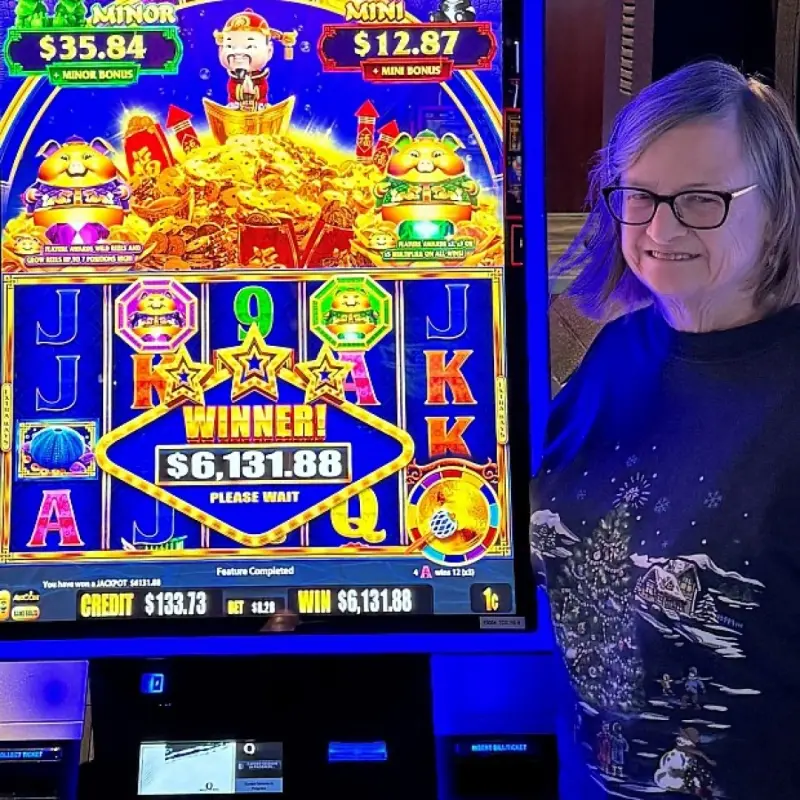 Photo of Patricia H. winning $6,131.00 playing Gold Stacks 888 at the Q Casino